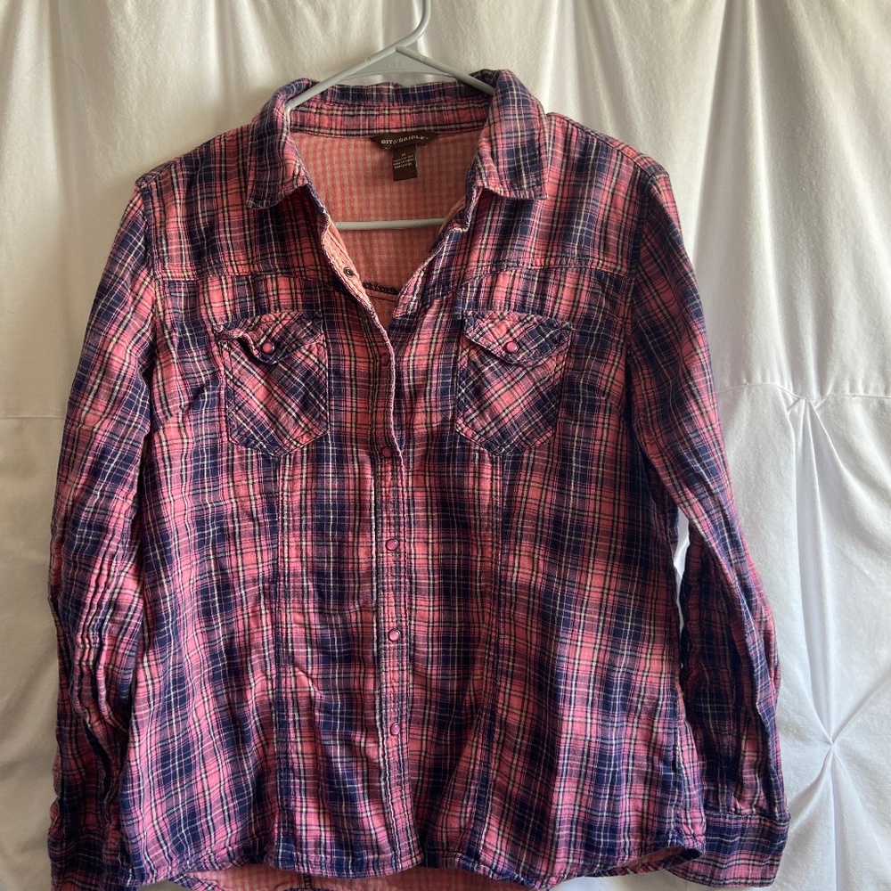 Bit & Bridle Plaid Long Sleeve, Pink, White, and Dark Blue